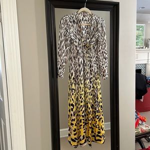 Faux leopard sundress with white background on top and yellow at bottom